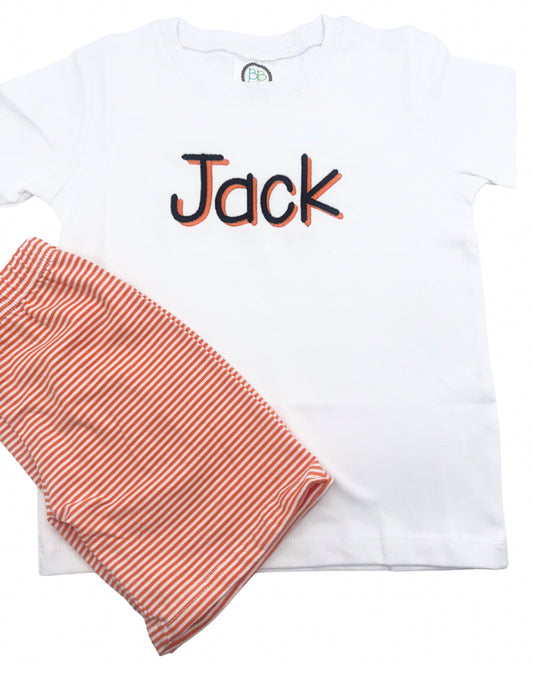 Halloween White and Orange Stripe Shorts Set