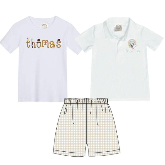 Khaki and White Large Gingham Short Set