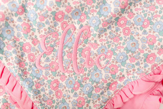 Floral Blanket with Ruffle Edge