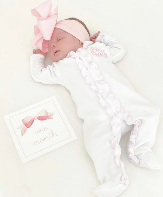 Double Ruffle Footie with Pink Picot Edge