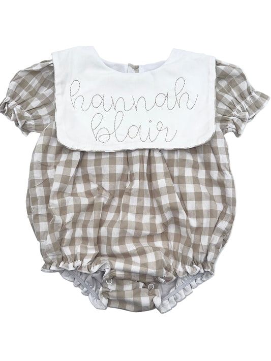 Khaki Gingham Girls Bib Bubble