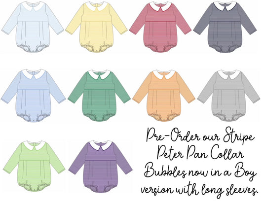 Knit Stripe Long Sleeve Peter Pan Collar Boys Bubble