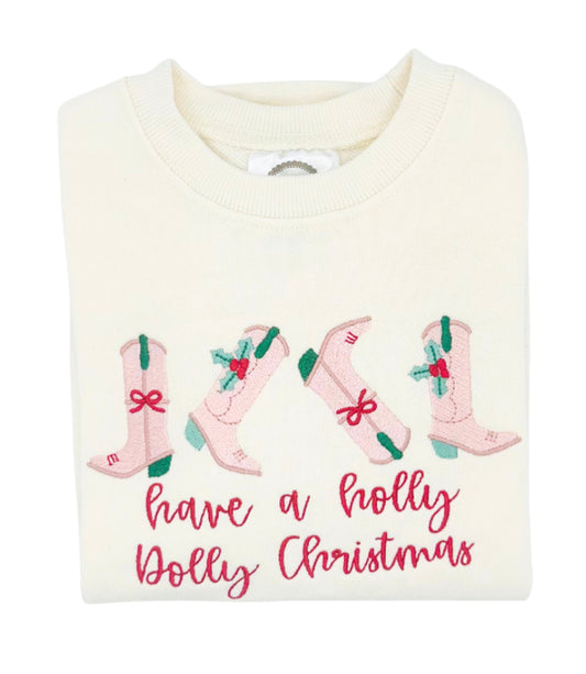 Have a Holly Dolly Christmas with Christmas Boots Line Up on Sweatshirt Bubble