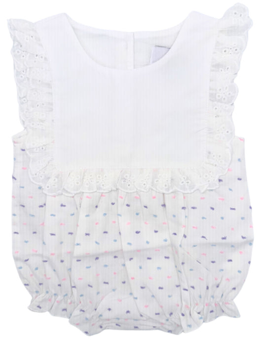 White Bib Bubble with Pink, Lavender, and Blue Swiss Dots