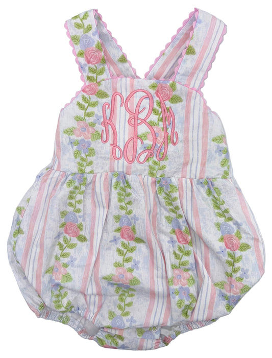 Floral Stripe Baby Bubble Romper or Dress | Monogrammed Sunsuit | Floral | Striped | Dress Option