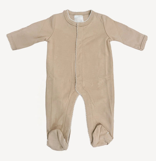 Khaki Footie with White Picot Edge
