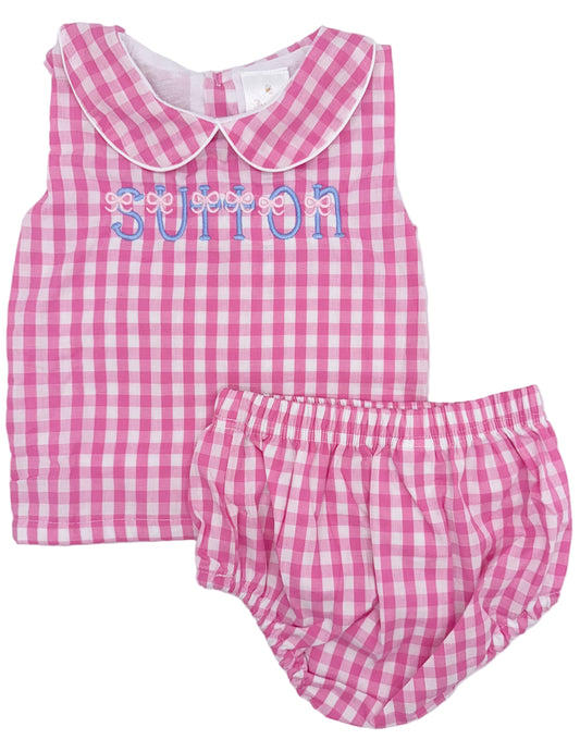 Personalized Gingham Diaper Sets | Blue | Pink | Diaper Set | Bloomer Set | Two Piece Outfit | Girls Outfit