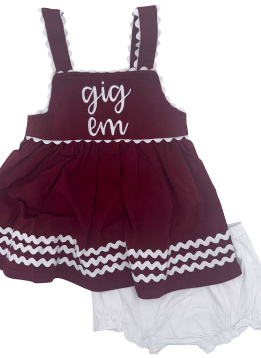 Maroon and White Ric Rac Diaper Set