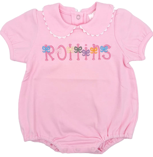 Personalized Name Bow Bubble, Peter Pan Collar, Embroidered Name, Baby Shower Gift