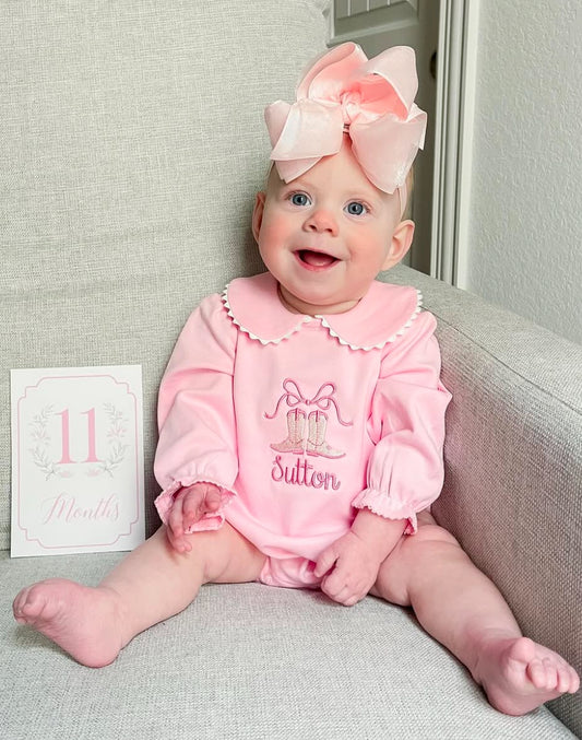 Personalized Girls Boots Long Sleeve Scallop Edge Bubble w/ Peter Pan Collar