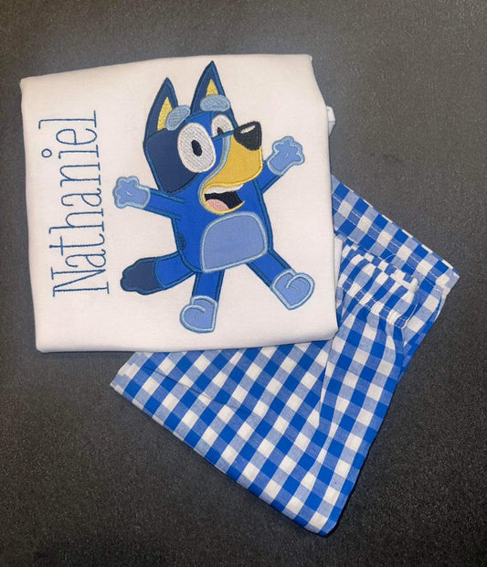 Personalized Blue Dog Gingham Play Set