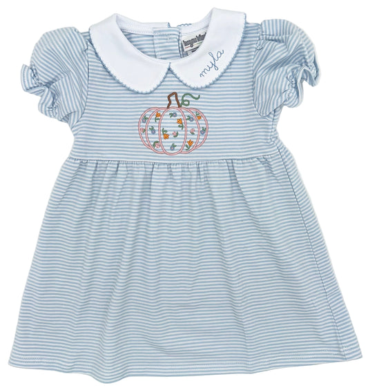 Personalized Pumpkin Dress – Baby Girl Striped Fall Outfit – Embroidered Monogram Dress