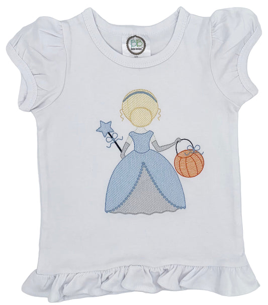 Princess Halloween Shirt – Baby & Toddler Girl Ruffle Tee with Embroidered Princess and Pumpkin