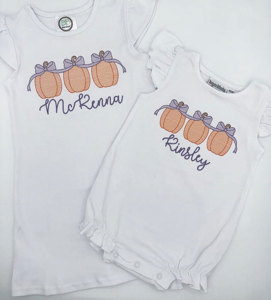 Personalized Pumpkin Outfit – Matching Sibling Fall Shirts & Rompers