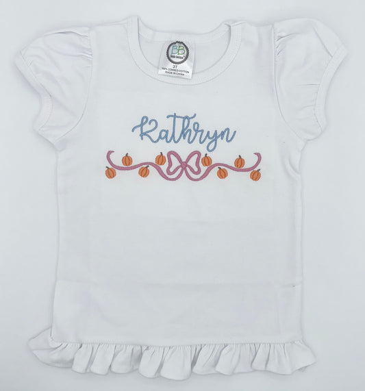 Girls’ Personalized Pumpkin Garland Ruffle Tee