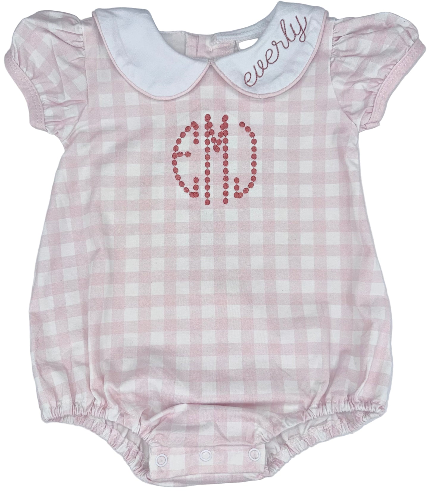 Pretty in Gingham Bubble, Peter Pan Collar, Embroidered Name, Baby Shower Gift