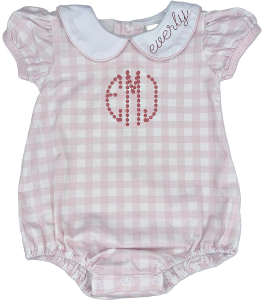 Pretty in Gingham Bubble, Peter Pan Collar, Embroidered Name, Baby Shower Gift