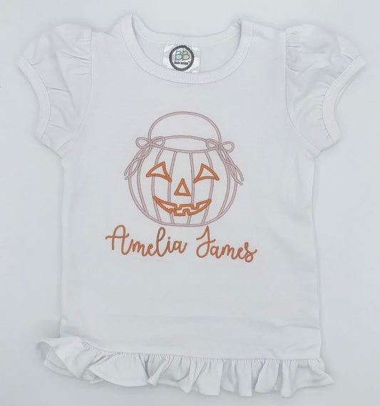 Girls’ Personalized Jack-O’-Lantern Ruffle Tee