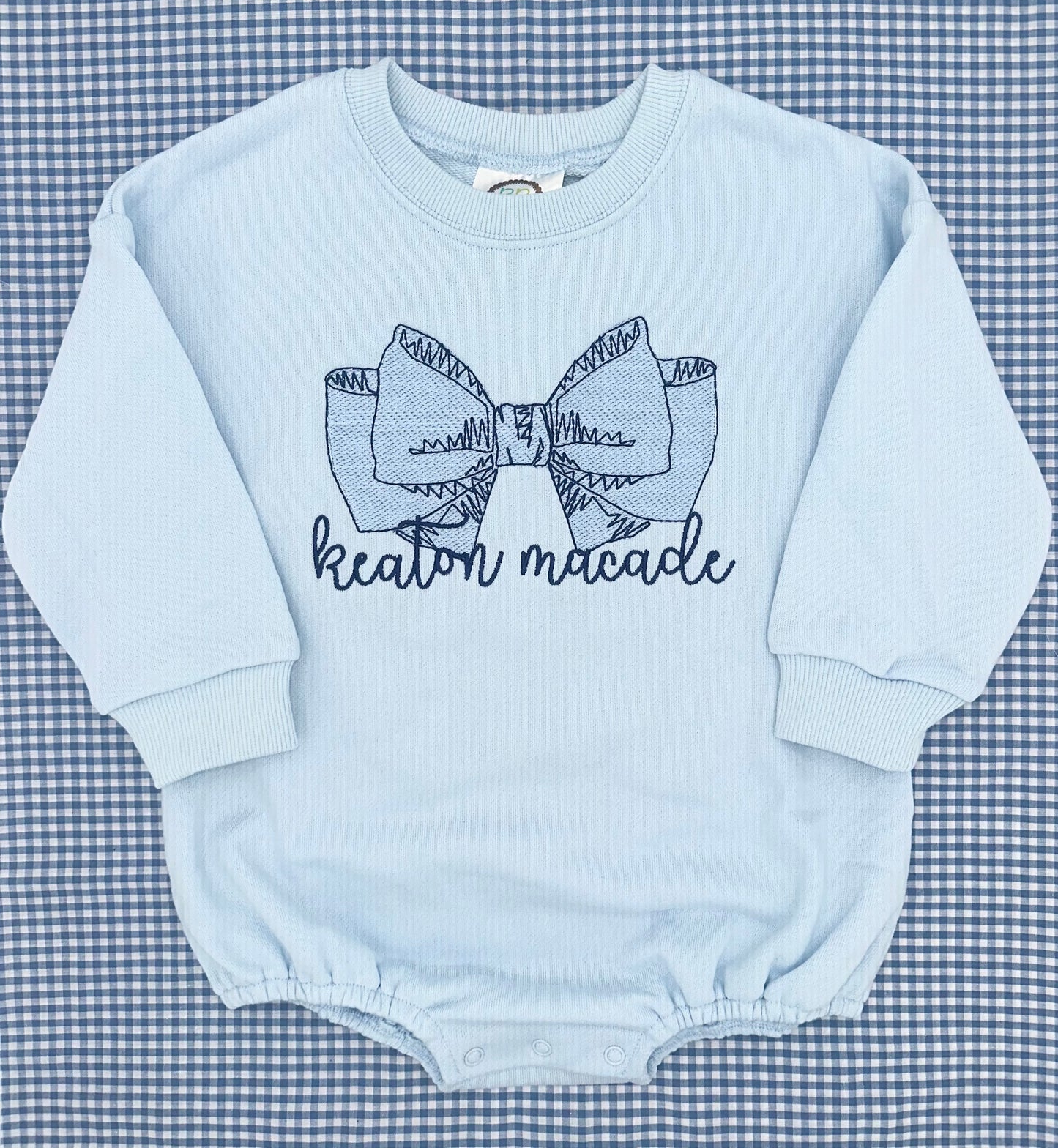 Personalized Blue Bow Baby Bubble Romper