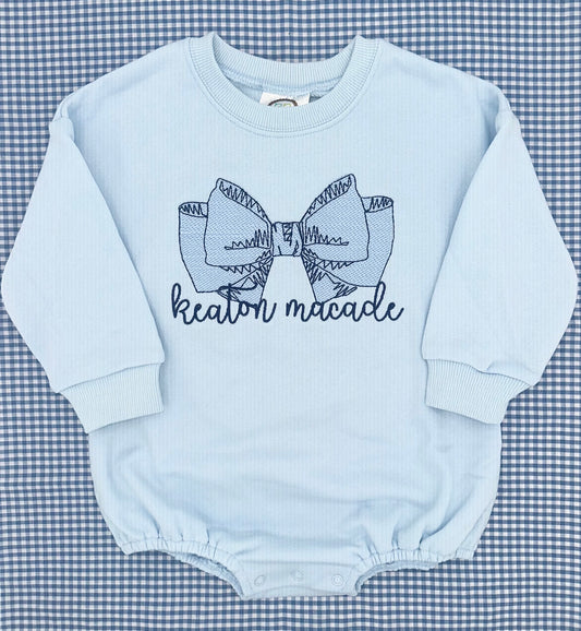 Personalized Blue Bow Baby Bubble Romper