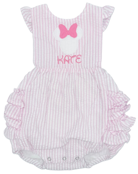 Personalized Girls Seersucker Ruffle Mouse Romper