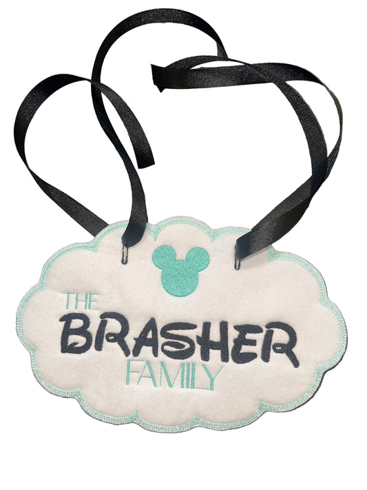 Personalized Teal Mouse Head Stroller Tag | Teal | Black | White