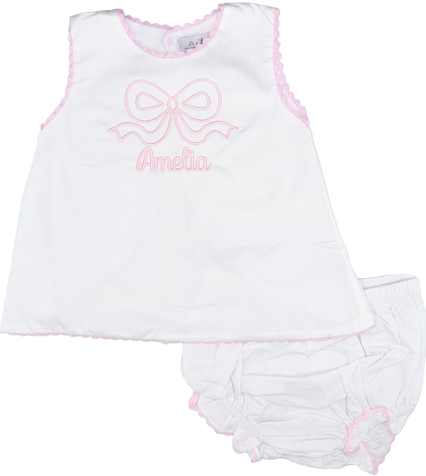 Personalized Bow Design Bloomer Set, Baby Girl Outfit | Summer, Sweet, Diaper Set, Pink and White