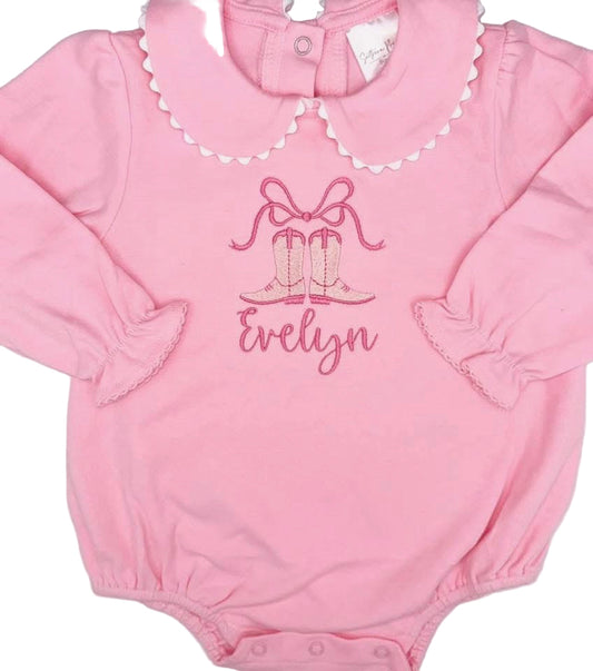 Cowgirl Cutie Long Sleeve Bubble Embroidered Name, Baby Shower Gift