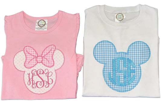 Personalized Gingham Mouse Monogram Tees