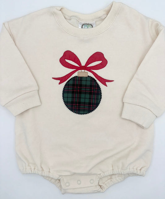 Plaid Ornament Appliqué Baby Bubble Romper
