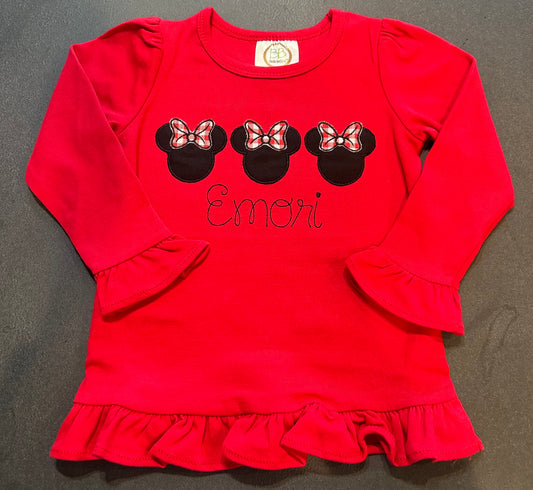 Personalized Girls Mouse Bow Ruffle T-Shirt