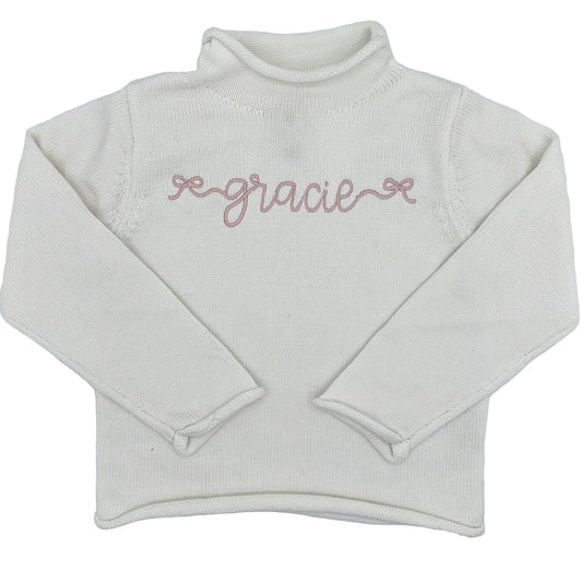 Personalized Embroidered Bow Rollneck Sweater