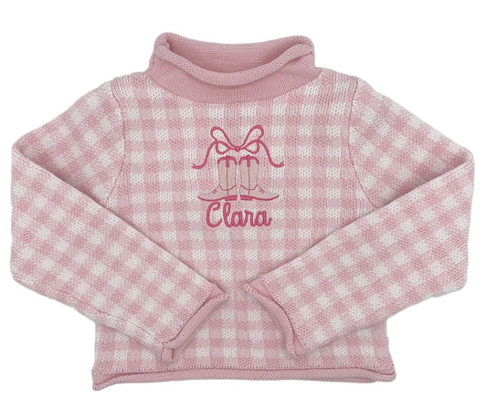 Personalized Gingham Boots Turtleneck Sweater