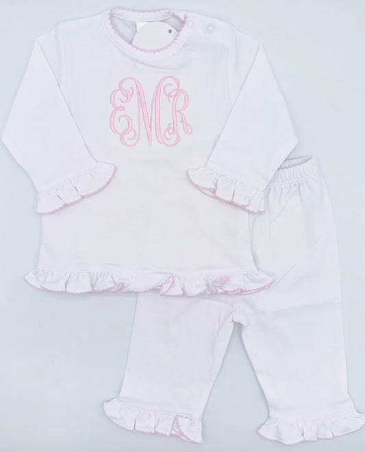 Baby White Pima Cotton Set with Pink Picot Trim