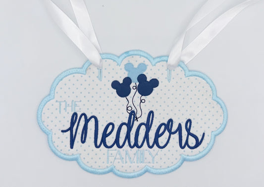 Personalized Mouse Head Balloons Stroller Tag | Polka Dot Bow | Blue | Navy | White