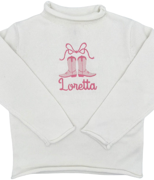 Personalized Girls’ Cowboy Boots Turtleneck Sweater
