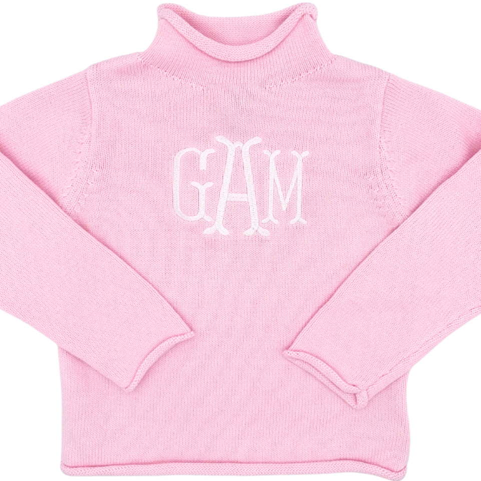 Personalized Monogrammed Pink Knit Turtleneck Sweater