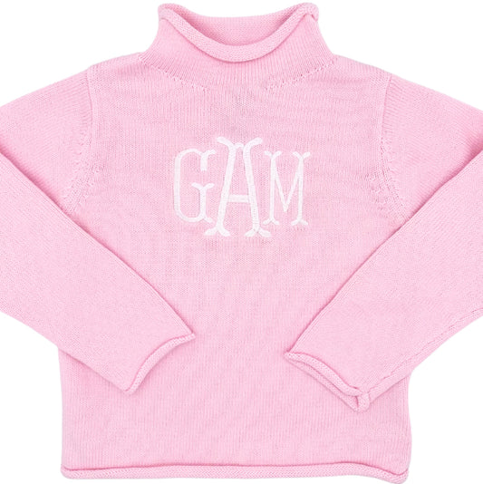 Personalized Monogrammed Pink Knit Turtleneck Sweater