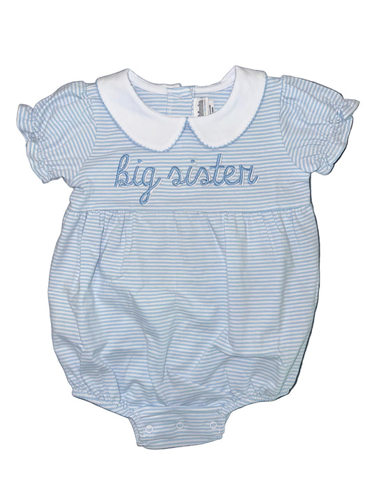 Blue & White Striped “Big Sister” Bubble Romper