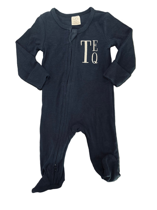 Personalized Baby Boy Monogram Zipper Sleeper – Custom Embroidered Initials Footie Pajamas