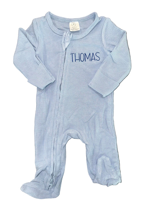 Personalized Baby Boy Zipper Sleeper – Custom Embroidered Name Footie Outfit