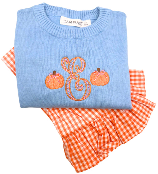 Personalized Girls Pumpkin Sweater Pants Set | Monogram | Sweater | Fall | Embroidered