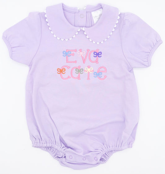 Personalized Bow Name Bubble Romper | Peter Pan Collar | Long and Short Sleeved Options