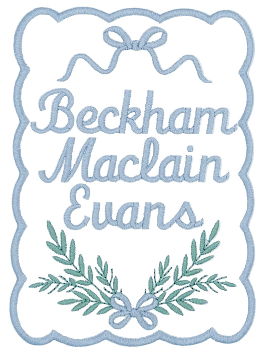 Personalized Embroidered Boys Door Hanger Sign