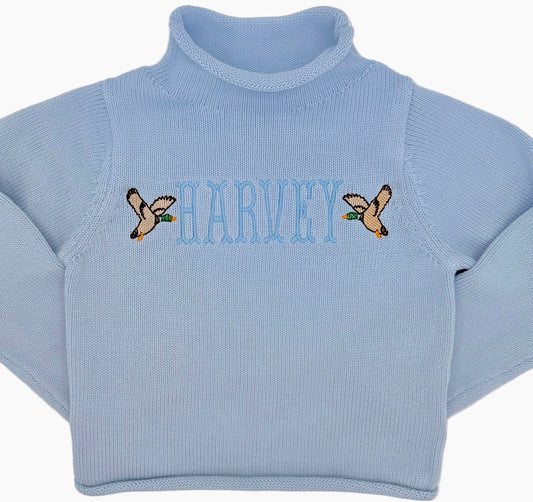 Personalized Monogrammed Duck Boys Knit Turtleneck Sweater