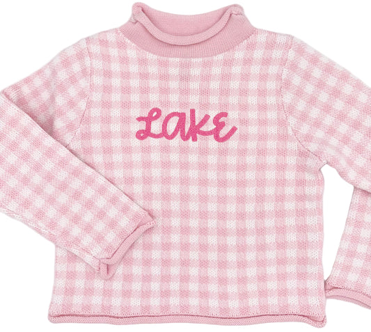 Personalized Gingham Sweetheart Turtleneck Sweater