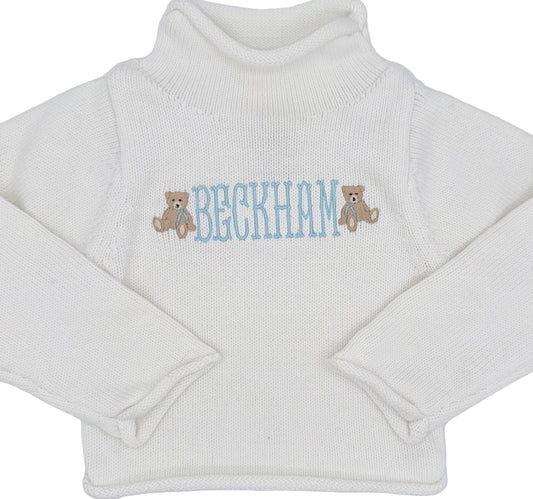 Personalized Monogrammed Bear Boys Knit Turtleneck Sweater