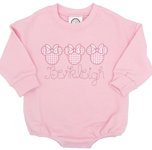 Personalized Pink Gingham Mouse Bubble Romper