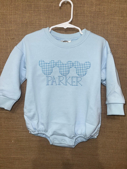 Personalized Boys Gingham Mouse Bubble Romper