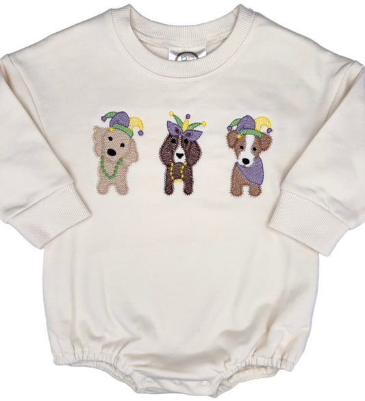 Personalized Paw-rade Mardi Gras Bubble Romper – Bubble with Embroidery